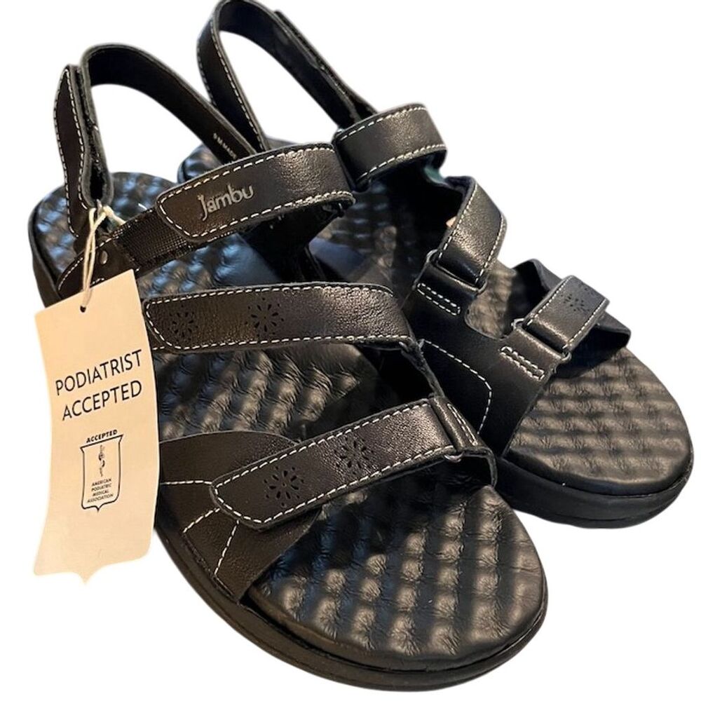 Jambu Women's Sport Sandal Black Adjustable Ankle Strap Size 11.5 EU 45.5